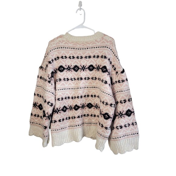 ZARA Jacquard Knit Sweater Fair Isle Wool/ Alpaca Cream/ Pink Size M/ LARGE - Picture 2 of 7